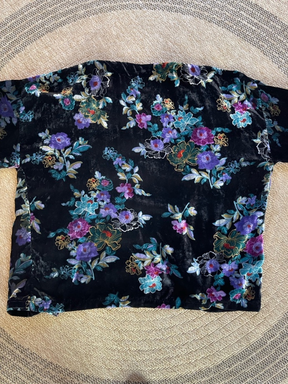 LOFT black velvet floral kimono open cardigan vibrant multicolor jewel tone - Picture 8 of 10